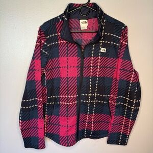 The North Face Pink & Navy Plaid Fleece Pullover